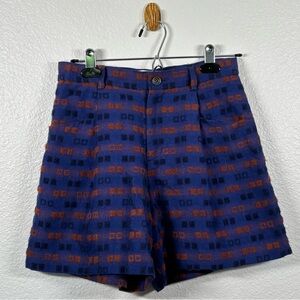 Vintage Blue High-Waisted Women's Shorts Plaid/Pattern